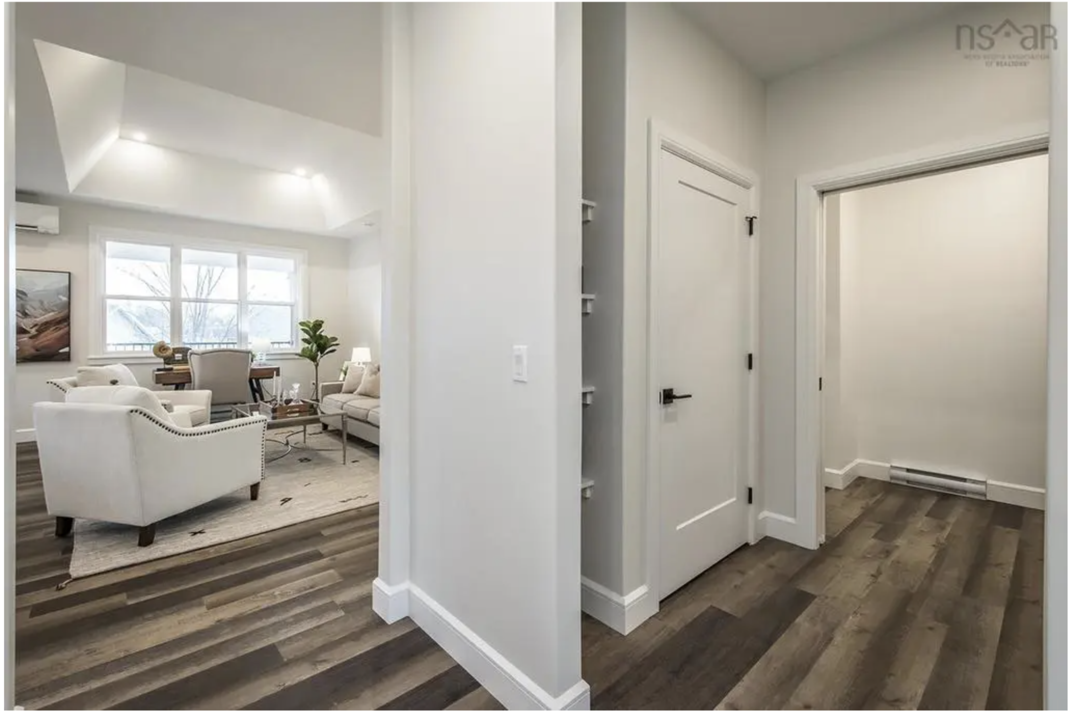 Living space and hallway of The Spartan home, Valley Garden Home Collection